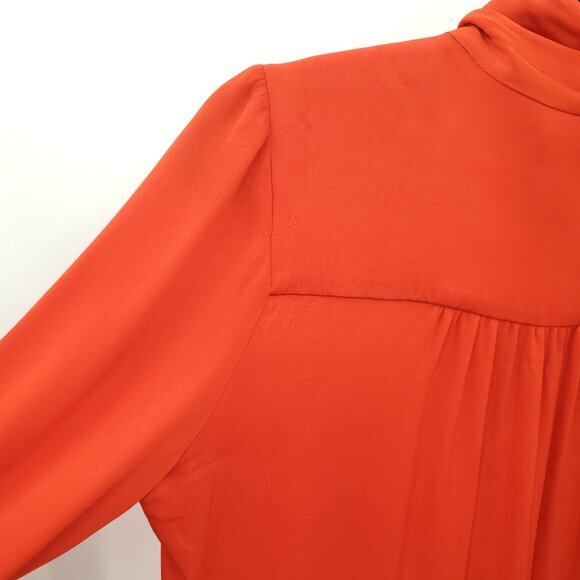 Milly Gathered Tie Neck Silky Long Sleeve Blouse L Red - Picture 13 of 16